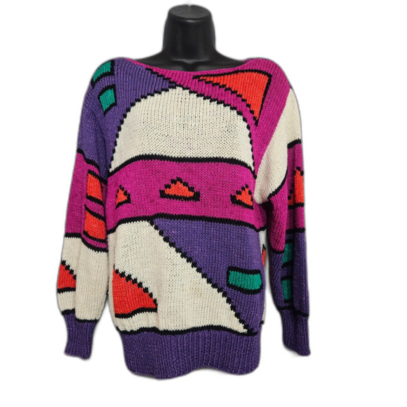 80's Eleven Vibe Vintage Nannell Artsy Abstract Knit Sweater Shoulder Pads Retro - Picture 7 of 7